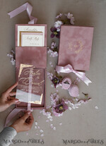WEDDING INVITATIONS Invitations for VIP/ boxed Invites for Parents Blush Pink Boxed Wedding Invitation set ,3D Golden Plexi Wedding Invitation Suite Luxury Box, Elegant Boho Velvet Wedding Cards, Bespoke Golden Invites17
