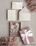 WEDDING INVITATIONS Invitations for VIP/ boxed Invites for Parents Natural Dried Flowers Wedding Invitations in velvet box, Plexi Glamour Boxed Wedding Invitation Suite Luxury, Romantic Velvet Wedding Cards, Bespoke Golden Invites22