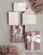 WEDDING INVITATIONS Invitations for VIP/ boxed Invites for Parents Natural Dried Flowers Wedding Invitations in velvet box, Plexi Glamour Boxed Wedding Invitation Suite Luxury, Romantic Velvet Wedding Cards, Bespoke Golden Invites22