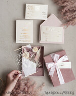 WEDDING INVITATIONS Invitations for VIP/ boxed Invites for Parents Natural Dried Flowers Wedding Invitations in velvet box, Plexi Glamour Boxed Wedding Invitation Suite Luxury, Romantic Velvet Wedding Cards, Bespoke Golden Invites22