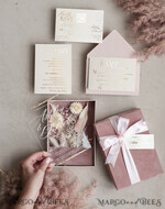 WEDDING INVITATIONS Invitations for VIP/ boxed Invites for Parents Natural Dried Flowers Wedding Invitations in velvet box, Plexi Glamour Boxed Wedding Invitation Suite Luxury, Romantic Velvet Wedding Cards, Bespoke Golden Invites22