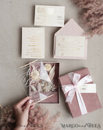 WEDDING INVITATIONS Invitations for VIP/ boxed Invites for Parents Natural Dried Flowers Wedding Invitations in velvet box, Plexi Glamour Boxed Wedding Invitation Suite Luxury, Romantic Velvet Wedding Cards, Bespoke Golden Invites22