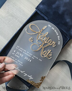 WEDDING INVITATIONS Invitations for VIP/ boxed Invites for Parents Vip Navy Blue Gold Foil Wedding Invitations in velvet box, Plexi Glamour Wedding Invitation Suite Luxury Box, Romantic Velvet Wedding Cards, Bespoke Golden Invites29