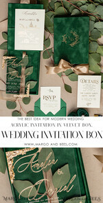 WEDDING INVITATIONS Invitations for VIP/ boxed Invites for Parents Luxury Gold Foil Wedding Invitation Box, Boxed Plexi glass wedding invitations, Elegant green Velvet Wedding Cards, Bespoke Golden Wedding Stationery, Mirror gold Invitations12