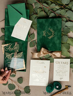 WEDDING INVITATIONS Invitations for VIP/ boxed Invites for Parents Luxury Gold Foil Wedding Invitation Box, Boxed Plexi glass wedding invitations, Elegant green Velvet Wedding Cards, Bespoke Golden Wedding Stationery, Mirror gold Invitations12