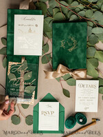 WEDDING INVITATIONS Invitations for VIP/ boxed Invites for Parents Luxury Gold Foil Wedding Invitation Box, Boxed Plexi glass wedding invitations, Elegant green Velvet Wedding Cards, Bespoke Golden Wedding Stationery, Mirror gold Invitations12