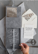 WEDDING INVITATIONS Invitations for VIP/ boxed Invites for Parents Luxury Silver Foil Wedding Invitation Box, Acrylic invitation in Velvet Box, Romantic Velvet Wedding Cards, Bespoke silver Wedding Stationery, Luxury  Invitations15