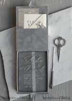 WEDDING INVITATIONS Invitations for VIP/ boxed Invites for Parents Luxury Silver Foil Wedding Invitation Box, Acrylic invitation in Velvet Box, Romantic Velvet Wedding Cards, Bespoke silver Wedding Stationery, Luxury  Invitations15