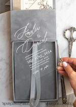 WEDDING INVITATIONS Invitations for VIP/ boxed Invites for Parents Luxury Silver Foil Wedding Invitation Box, Acrylic invitation in Velvet Box, Romantic Velvet Wedding Cards, Bespoke silver Wedding Stationery, Luxury  Invitations15