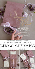 WEDDING INVITATIONS Invitations for VIP/ boxed Invites for Parents Blush Pink Boxed Wedding Invitation set ,3D Golden Plexi Wedding Invitation Suite Luxury Box, Elegant Boho Velvet Wedding Cards, Bespoke Golden Invites33