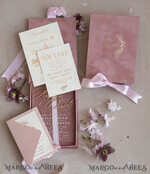 WEDDING INVITATIONS Invitations for VIP/ boxed Invites for Parents Blush Pink Boxed Wedding Invitation set ,3D Golden Plexi Wedding Invitation Suite Luxury Box, Elegant Boho Velvet Wedding Cards, Bespoke Golden Invites33