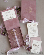 WEDDING INVITATIONS Invitations for VIP/ boxed Invites for Parents Blush Pink Boxed Wedding Invitation set ,3D Golden Plexi Wedding Invitation Suite Luxury Box, Elegant Boho Velvet Wedding Cards, Bespoke Golden Invites33