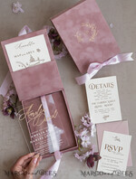 WEDDING INVITATIONS Invitations for VIP/ boxed Invites for Parents Blush Pink Boxed Wedding Invitation set ,3D Golden Plexi Wedding Invitation Suite Luxury Box, Elegant Boho Velvet Wedding Cards, Bespoke Golden Invites33