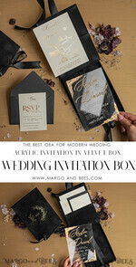 WEDDING INVITATIONS Invitations for VIP/ boxed Invites for Parents Black Boxed Wedding Invitation set 3D Golden Plexi Wedding Invitation Suite Luxury Box, Elegant Boho Velvet Wedding Cards, Bespoke Golden Invites15
