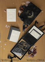 WEDDING INVITATIONS Invitations for VIP/ boxed Invites for Parents Black Boxed Wedding Invitation set 3D Golden Plexi Wedding Invitation Suite Luxury Box, Elegant Boho Velvet Wedding Cards, Bespoke Golden Invites15