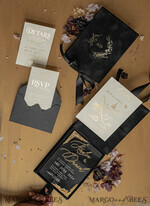WEDDING INVITATIONS Invitations for VIP/ boxed Invites for Parents Black Boxed Wedding Invitation set 3D Golden Plexi Wedding Invitation Suite Luxury Box, Elegant Boho Velvet Wedding Cards, Bespoke Golden Invites15