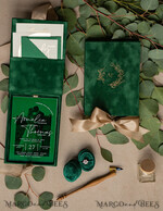 WEDDING INVITATIONS Invitations for VIP/ boxed Invites for Parents Emerald green Velvet Boxed Wedding Invitation Box, Clear Green Plexi glass wedding invitations, Elegant green Velvet Wedding Cards, Bespoke Golden Wedding Stationery, Mirror gold Invitations10