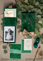 WEDDING INVITATIONS Invitations for VIP/ boxed Invites for Parents Emerald green Velvet Boxed Wedding Invitation Box, Clear Green Plexi glass wedding invitations, Elegant green Velvet Wedding Cards, Bespoke Golden Wedding Stationery, Mirror gold Invitations10