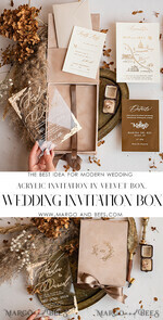 WEDDING INVITATIONS Invitations for VIP/ boxed Invites for Parents Luxury Gold Foil Wedding Invitation Box, Acrylic invitation in Velvet Box, Romantic Velvet Wedding Cards, Bespoke Golden Wedding Stationery, Luxury  Invitations33