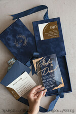 WEDDING INVITATIONS Invitations for VIP/ boxed Invites for Parents Vip Navy Blue Gold Foil Wedding Invitations in velvet box, Plexi Glamour Wedding Invitation Suite Luxury Box, Romantic Velvet Wedding Cards, Bespoke Golden Invites11