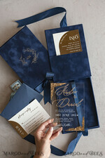 WEDDING INVITATIONS Invitations for VIP/ boxed Invites for Parents Vip Navy Blue Gold Foil Wedding Invitations in velvet box, Plexi Glamour Wedding Invitation Suite Luxury Box, Romantic Velvet Wedding Cards, Bespoke Golden Invites11