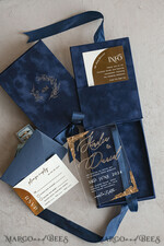 WEDDING INVITATIONS Invitations for VIP/ boxed Invites for Parents Vip Navy Blue Gold Foil Wedding Invitations in velvet box, Plexi Glamour Wedding Invitation Suite Luxury Box, Romantic Velvet Wedding Cards, Bespoke Golden Invites11