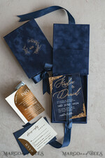 WEDDING INVITATIONS Invitations for VIP/ boxed Invites for Parents Vip Navy Blue Gold Foil Wedding Invitations in velvet box, Plexi Glamour Wedding Invitation Suite Luxury Box, Romantic Velvet Wedding Cards, Bespoke Golden Invites11