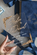 WEDDING INVITATIONS Invitations for VIP/ boxed Invites for Parents Vip Navy Blue Gold Foil Wedding Invitations in velvet box, Plexi Glamour Wedding Invitation Suite Luxury Box, Romantic Velvet Wedding Cards, Bespoke Golden Invites11