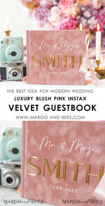 WEDDING GUEST BOOKS Velvet Instax Guestbook Luxury Blush Pink Instax velvet Wedding GuestBook Gold, Large Instant Wedding Guest Book, Polaroid velvet Guestbook Pink Golden wedding10