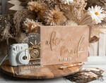 HOCHZEITS-GÄSTEBÜCHER Samtkissen Instax Gästebuch beige Gold personalisiertes Hochzeitsgäste Buch und Bogen Acryl Instax Schild, Samt Erinnerungsfoto Buch und klares Schild Set Herbsthochzeit, Polaroid Samt Gästebuch & Plexi Instax Schild Set17