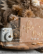 HOCHZEITS-GÄSTEBÜCHER Samtkissen Instax Gästebuch beige Gold personalisiertes Hochzeitsgäste Buch und Bogen Acryl Instax Schild, Samt Erinnerungsfoto Buch und klares Schild Set Herbsthochzeit, Polaroid Samt Gästebuch & Plexi Instax Schild Set17