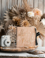WEDDING GUEST BOOKS Velvet Instax Guestbook beige Gold Presonalised Wedding Guest Book and arch acrylic Instax Sign Black Pages, Velvet Memory Photo Booh Book and Clear Sign Set  Fall Wedding, Polaroid velvet Guest book & Plexi Instax Sign set11