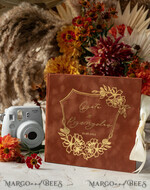 WEDDING GUEST BOOKS Velvet Instax Guestbook terracotta Gold Presonalised Wedding Guest Book and arch acrylic Instax Sign, Velvet Memory Photo Booh Book and Clear Sign Set  Fall Wedding, Polaroid velvet Guest book & Plexi Instax Sign set29