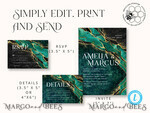 TEMPLETT wedding invitation download Emerald Green wedding invitation template, Instant download Greenery Wedding Invites, Elegant Marble Wedding Invitations Set Printable8