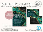 TEMPLETT wedding invitation download Emerald Green wedding invitation template, Instant download Greenery Wedding Invites, Elegant Marble Wedding Invitations Set Printable8