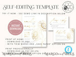 TEMPLETT wedding invitation download Fine art gold sunflowers wedding invitation template, Instant download Boho Wedding Invites, Invitation Printable Template Elegant Invites10