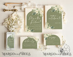 TEMPLETT wedding invitation download Boho Arch wedding Invitations Evite Set Template, Instant Download Printable Invites Home Printing, Sage Green Garden Invitation Set WBoho139