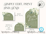TEMPLETT wedding invitation download Boho Arch wedding Invitations Evite Set Template, Instant Download Printable Invites Home Printing, Sage Green Garden Invitation Set WBoho139