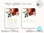 TEMPLETT wedding invitation download Boho Modern wedding Invitations Evite Set Template, Instant Download Printable Invites Home Printing Fall Heart Wedding Invitation Cards WB611