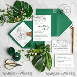 TEMPLETT wedding invitation download Monstera Green wedding invitation template, Instant download Greenery Wedding Invites, Modern Tropical Wedding Invitation Printable9