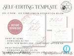 TEMPLETT wedding invitation download Boho Blush Pink wedding Invitations Set Template, Instant Download Printable Invites Home Printing, Simple  Wedding Invitation Card, WBoho169