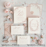 TEMPLETT wedding invitation download Boho Blush Pink wedding Invitations Set Template, Instant Download Printable Invites Home Printing, Simple  Wedding Invitation Card, WBoho169