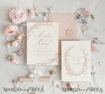 TEMPLETT wedding invitation download Boho Blush Pink wedding Invitations Set Template, Instant Download Printable Invites Home Printing, Simple  Wedding Invitation Card, WBoho169