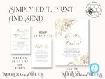 TEMPLETT wedding invitation download Fine art gold  wedding invitation template, Instant download Boho Wedding Invites,  Invitation Printable Template Elegant Invites9