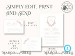 TEMPLETT wedding invitation download Rustic wedding Invitations Set Template, Instant Download Printable Invites Home Printing,Simple Elegant Wedding Invitation Card Set WRoses89
