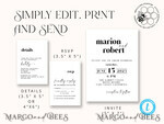 TEMPLETT wedding invitation download Minimalist wedding invitation template, Instant download Simple Wedding Invites, Rustic Wedding Invitation Printable Set,Rsvp Card Template, Details Card, Printable, Templett, Diy8