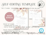 TEMPLETT wedding invitation download Modern Boho wedding Invitations Set Template, Instant Download Printable Invites Home Printing, Simple Rustic Wedding Invitation Card Set9