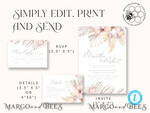 TEMPLETT wedding invitation download Modern Boho wedding Invitations Set Template, Instant Download Printable Invites Home Printing, Simple Rustic Wedding Invitation Card Set9