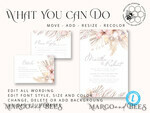 TEMPLETT wedding invitation download Modern Boho wedding Invitations Set Template, Instant Download Printable Invites Home Printing, Simple Rustic Wedding Invitation Card Set9