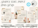 TEMPLETT  
 Hochzeits Einladung Download Boho Rosen Hochzeitskarten Set Vorlage, Sofortiger Download Druckbare Einladungen Heimdruck, Einfache Karten10